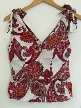 Express White Paisley Tie-Shoulder V-Neck Camisole